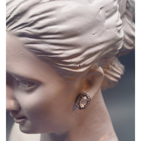 Kendra Scott Rhodium Brass Oval Silhouette Mother Of Pearl Cz Stud Earrings - Picture 5 of 8